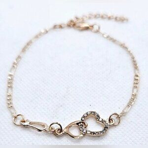 Rose Gold Tone Double Hollow Heart Chain Bracelet NWT Adjustable